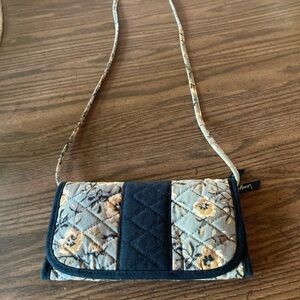 Cloth Longaberger crossbody wallet/purse quilted floral grey/black/beige